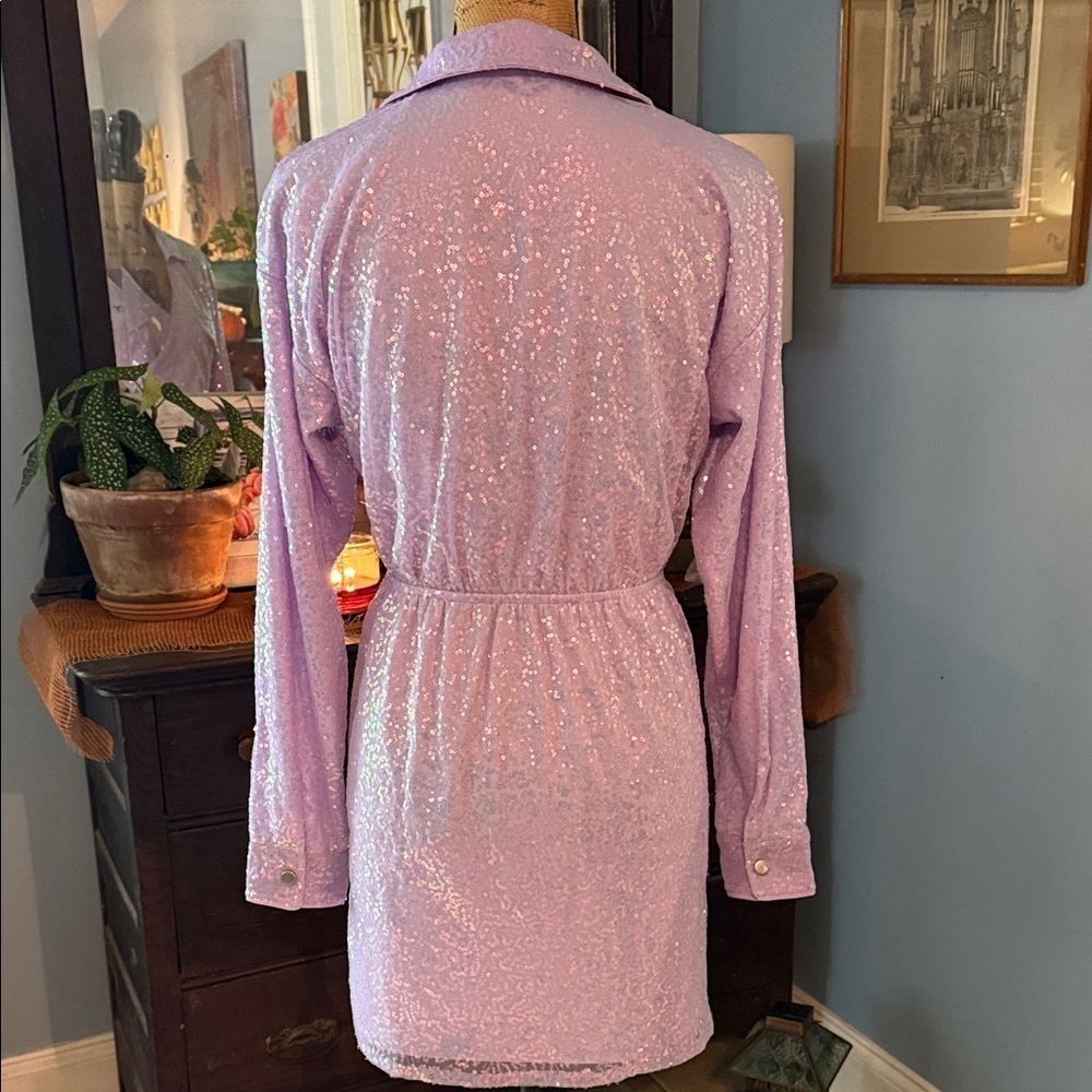 Les Lis Purple Lavender Iridescent Sequin Mini Dress - Picture 8 of 13